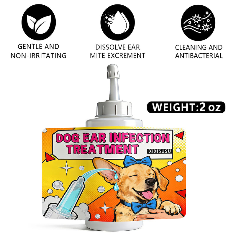 Dog Ear Infection Treatment, Dog Ear Cleaner, Ear Infection Treatment for Dogs & Cat, Gentle Cleaning Solution for Smelly Ears, Excess Wax & Mite Care - Itchy Ear Relief (2 fl oz) 2 fl oz