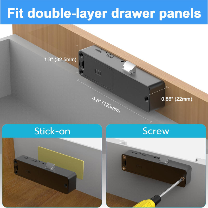 Cabinet Lock NFC RFID Card eLinkSmart Slim Hidden Drawer Lock for Child Safety Cupboard Door Liquor File Kitchen Pantry Furniture Double-Layer Drawer No Drilling Required Black Slim-Black