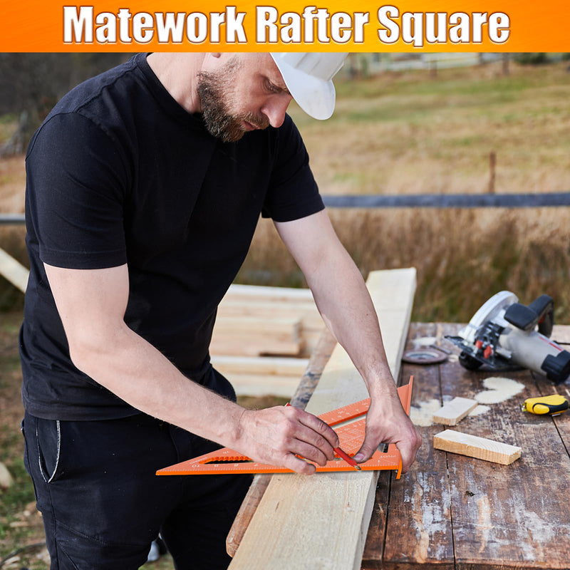 Carpenter Square 12 Inch, Rafter Square for Angle Drawing Measuring Ruler, Framing Square Tool Aluminum for Woodworking, Carpentry Orange