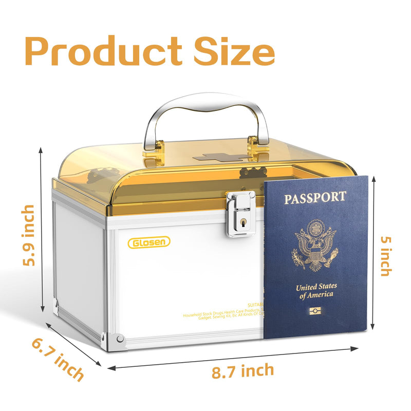 Glosen Medicine Lock Box With Key,orange,8.46 * 5.87 * 5.51 Inch locked Medicine Box with Child Safe Lock Orange