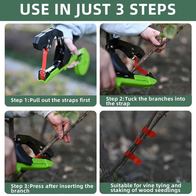 Suca Plant Tying Machine, Lightweight Plant Tying Tape Tool to Tie Up Vine Quickly, Plant Tie Tapener Gun with Tapes and Staples Green
