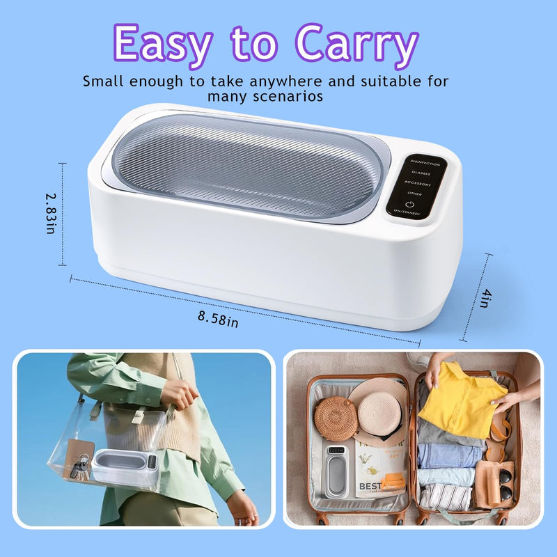 Ultrasonic Jewelry Cleaner Machine: 48KHz Ultra Sonic Cleaner for Jewelry,Rings,Eyeglass,Dentures,Watch Band with 4 Cleaning Modes,350ML 304 Stainless Steel Tank,Gift for Wife,Mom,Daughter
