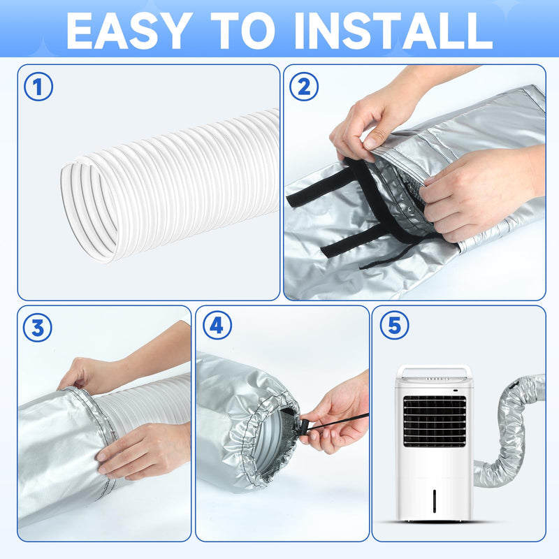 Portable AC Hose Insulation Sleeve, Air Conditioner Hose Cover Wrap for 5" & 5.9" Diameter Exhaust Hose, AC Duct Vent Cover Sleeve with Upgrade Heat Insulation Material,One Step Install Light Gray-1Pcs