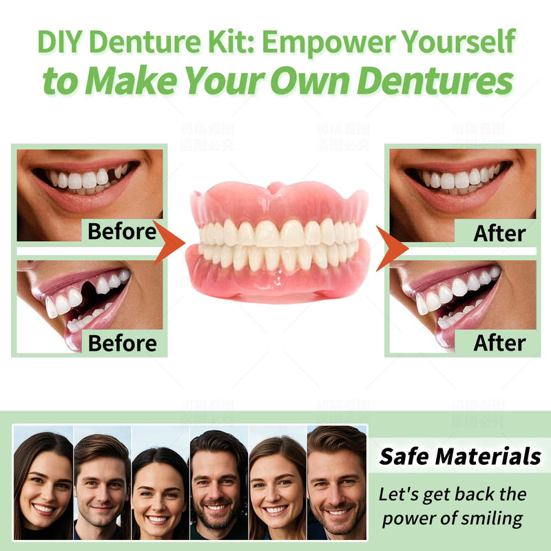 DIY Denture Kit - Top & Bottom Fake Teeth with Comfort Fit for Everyday Use, Natural-Looking Emergency Replacement Solution (Universal Sizing)-TT01 Green