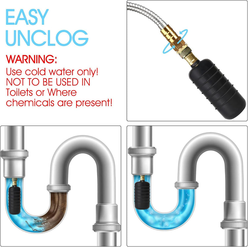 Drain Bladder Unclogs Main Sewer Line,Water-Powered Drain Cleaning Bladder Fits 1 to 6 Inch Drain Pipe Unclogs Stubborn Blockages for Bathroom Sink,Swimming Pool Drain,Basement,Bathtub,Shower 3PCS Fit 1" to 6"