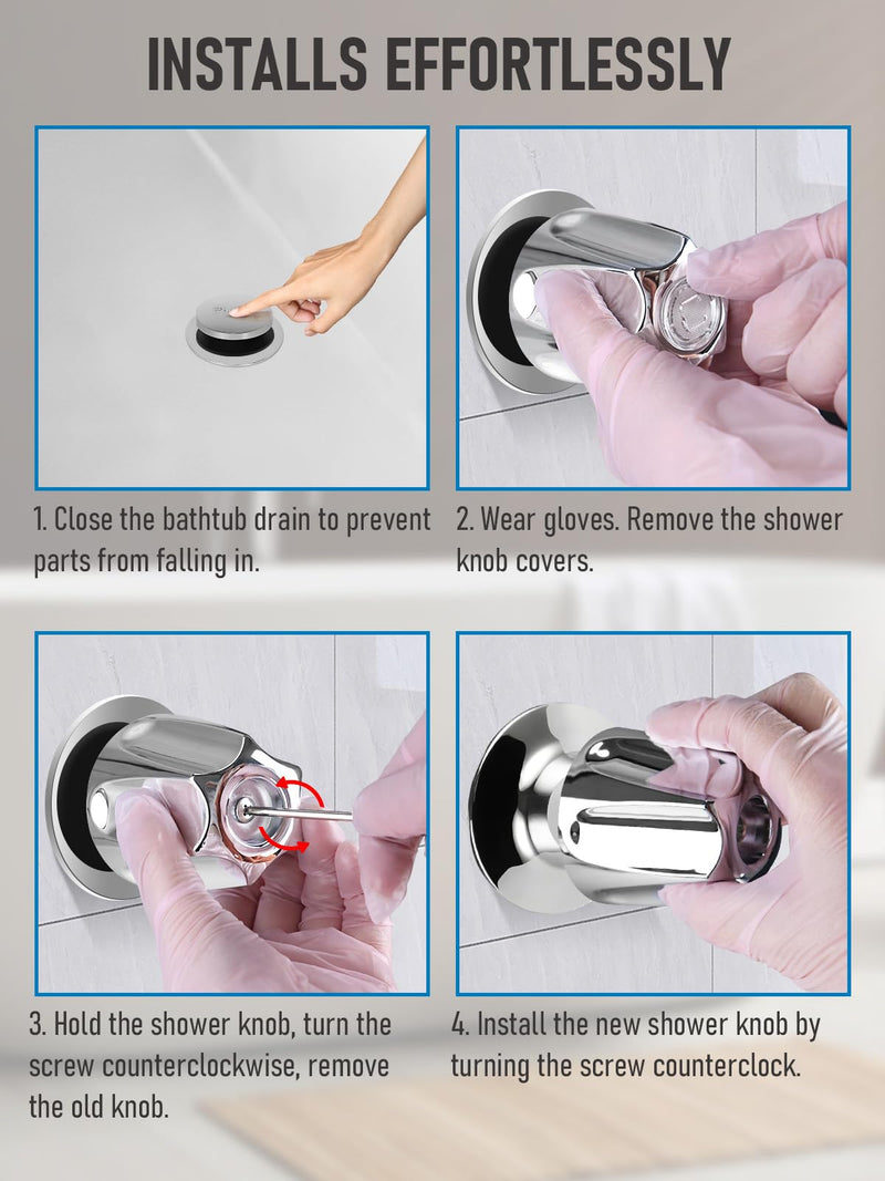 3Pcs Shower Knob Replacement Compatible with Price/Pfister Verve Tub Shower, Bathtub Faucet Handle Remodel Trim Kit Includes Hot/Cold/Diverter Knob & 3 Screws (Polished Chrome) Polished Chrome