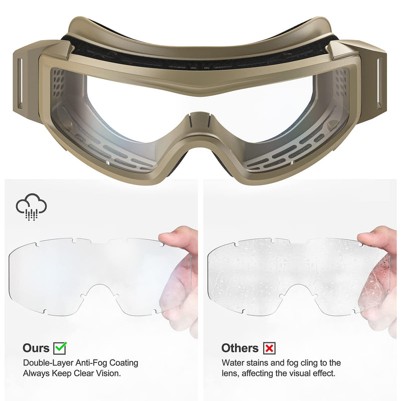 xaegistac Tactical Airsoft Goggles Anti Fog Military Glasses, Ballistic Safety Goggles for Shooting Hunting Khaki