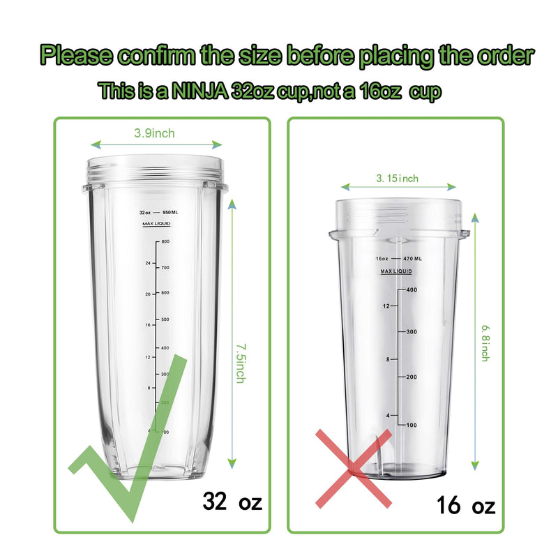 Replacement Part for Nutri Ninja Blender 2-Pack 32oz Replacement Cups Compatible with Nutri Ninja Auto-iQ Series Blenders