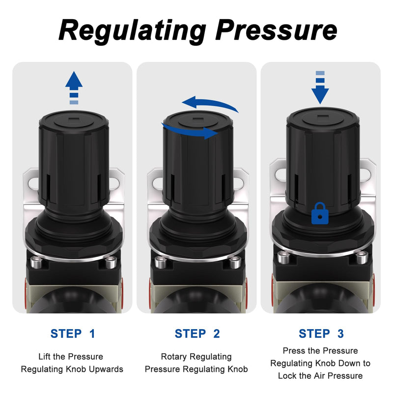 1/4"NPT Air Filter Regulator Combo Piggyback,5 Micron Brass Element, Manual Drain,Air Pressure Regulator AW2000-02,0-150 psi Gauge 1/4"NPT Manual
