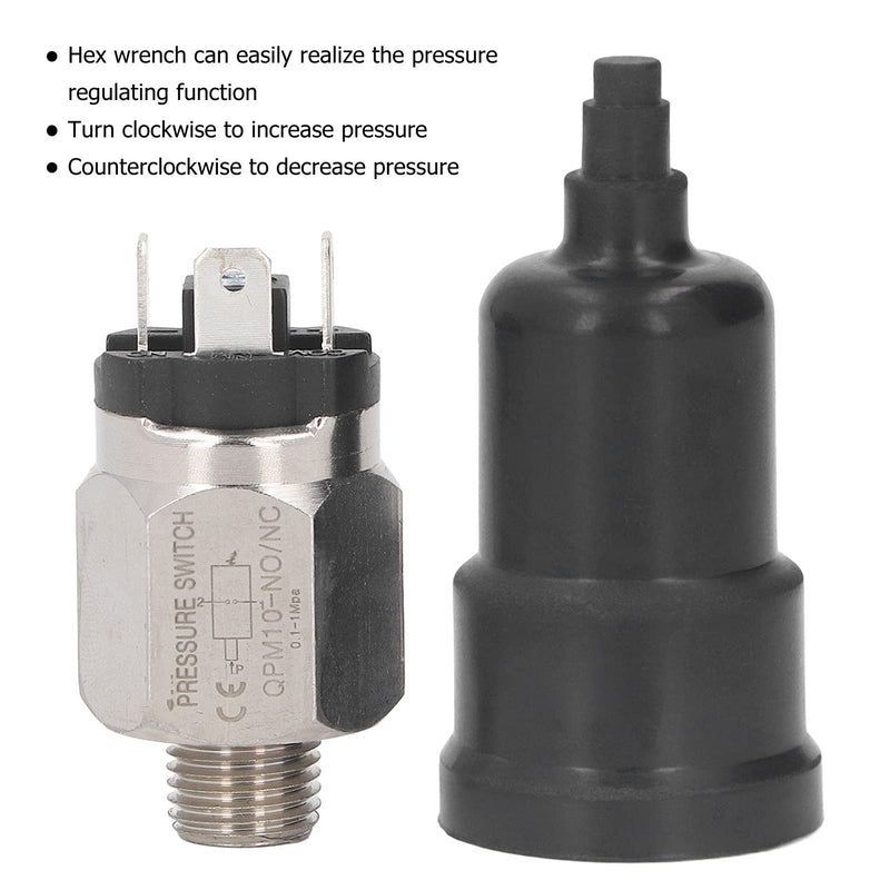Garosa 1/4 Inch Thread Pneumatic Adjustable Diaphragm Pressure Switch Normally Open/Closed Stainless Steel Rubber for Air Compressor Water Control Systems