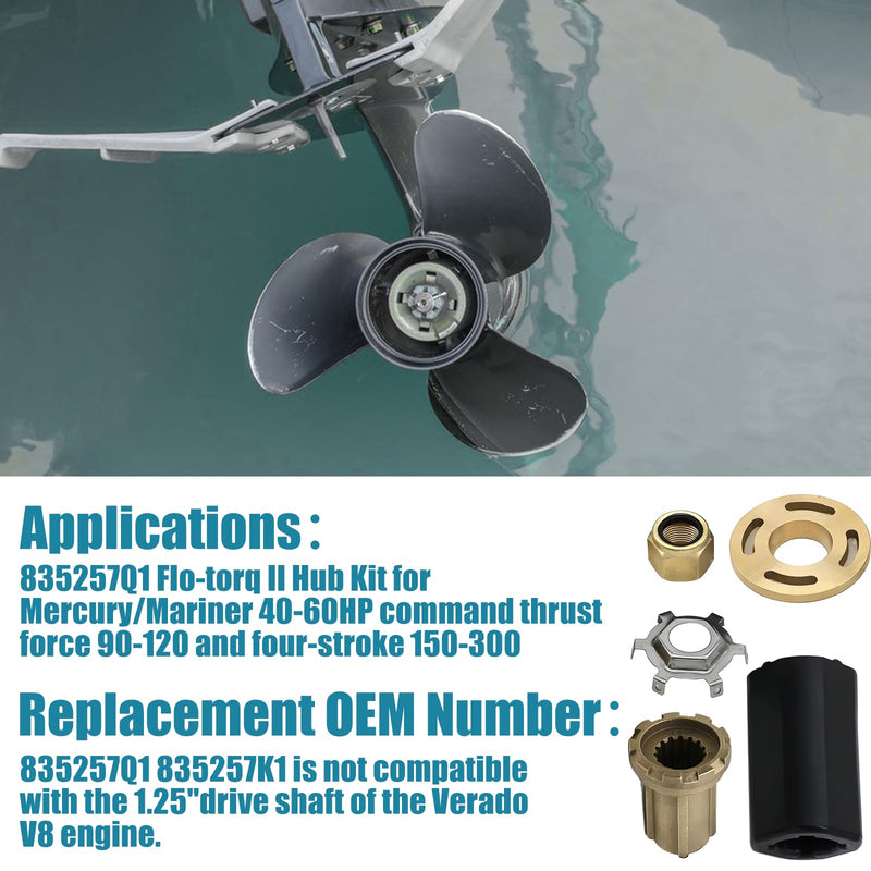 835257Q1 Hub Kit, 835257K1 Mercury Prop Hub Kit Alpha One Propeller Replacement Quicksilver Brass Material for 40-60 HP CT, 70-250 HP, Force 90-120, Verado 150-300