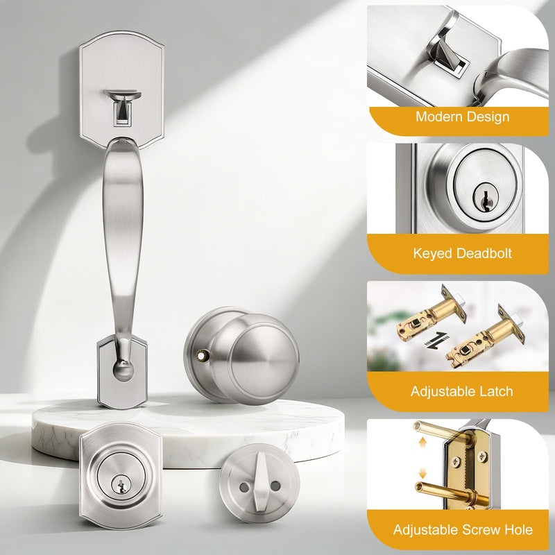 Probrico Brushed Nickel Door Locks for Front Door, Entry Door Locksets with Deadbolt, Front Door Knob and Deadbolt Set, 1 Set