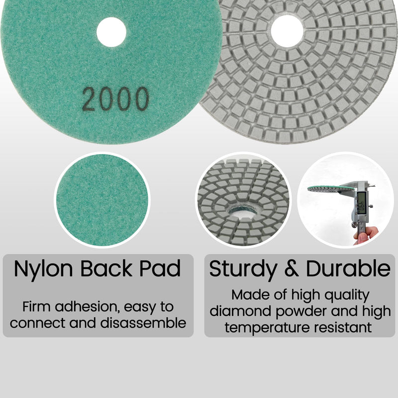 4 Inch Diamond Polishing Pads,16 Pack Wet/Dry Polish Pad Kit with 5/8’’-11 Backer Pad for Drill, Grinder, Polisher,30-8000 Grit Pads for Granite Marble Concrete Stone Quartz 16 Pack