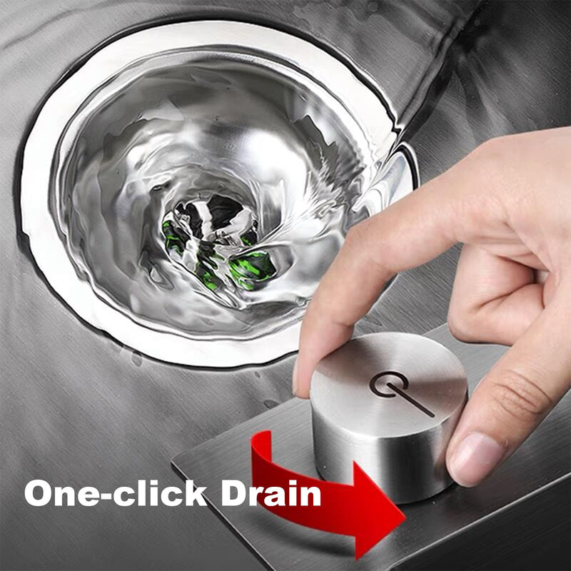 New 3-1/2 '' Kitchen Sink Drain Kit with Control Button Sink Drain Basket 304 Stainless Steel SinkStrainer Stopper for kitchens and bathrooms Grey