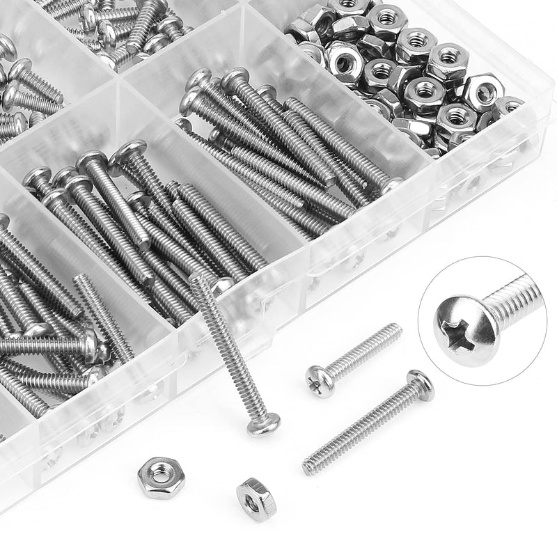240 Pieces #4-40 Phillips Pan Head Machine Screws Nuts Assortment Kit, Coarse Thread, Fully Machine Threaded, 304 Stainless Steel