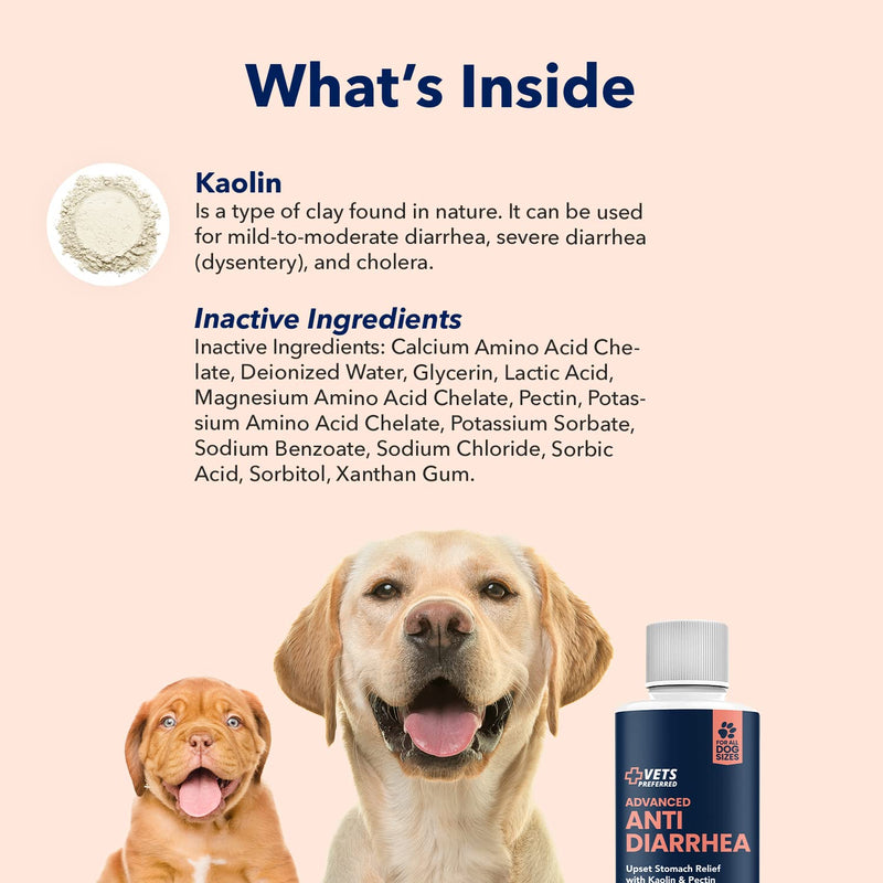 Vets Preferred Anti Diarrhea Liquid for Dogs - Dog Diarrhea Medication with Pectin and Kaolin (8 oz.) | Once Every 12 Hours for Dog Diarrhea & Dog Gas Relief 8 oz. - PawsPlanet Australia