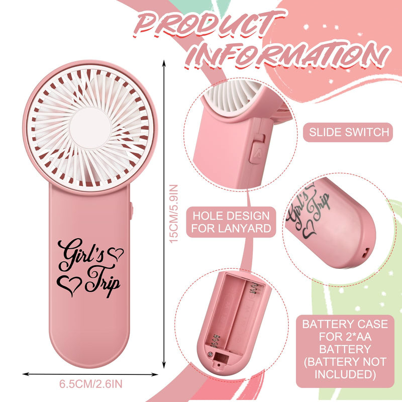 Tuanse 12 Pcs Girls Trip Fan Gifts Favors Mini Portable Personal Handheld Fan Bulk with Lanyard Cute Girls Weekend Gifts for Bestie Women Outdoor Makeup Travel Camping, Battery Not Include