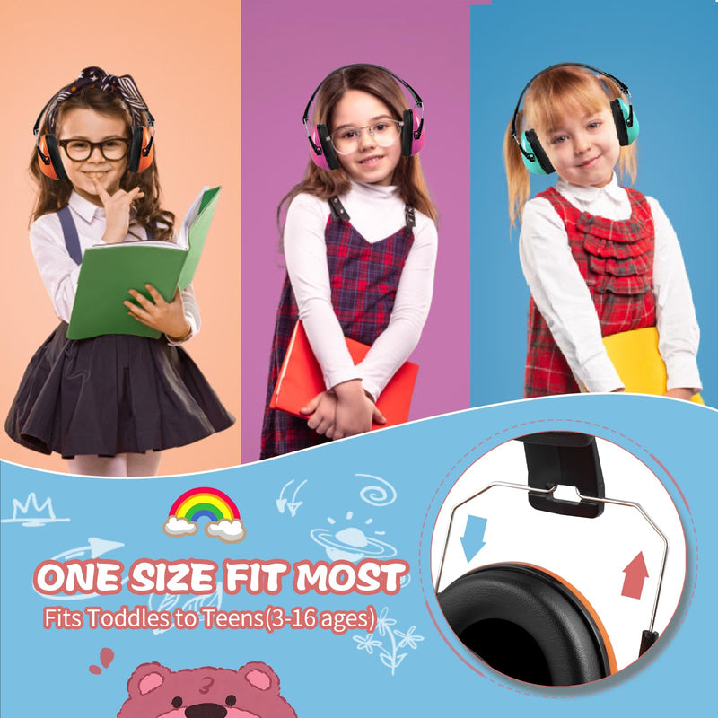 Kids Ear Protection Earmuffs Safety Hearing Protection Headphones Noise Reduction for Autism Sensory Kids Chirldren (Mint & Pink & Orange) Mint & Pink & Orange