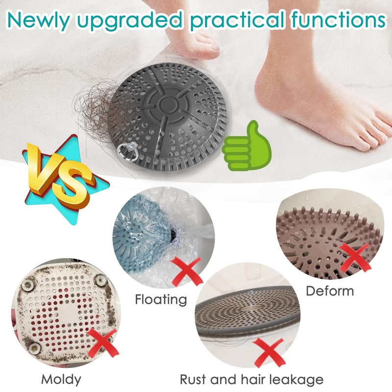 Shower Drain Hair Catcher, 2 Pack 5.5in Shower Hair Catcher Large Premium Silicone Drain Protector Strainer, Shower Drain Cover for Shower Room, Floor Drain, Bathroom Sink, Dark Grey 5.5 x 5.5 x 0.2 in