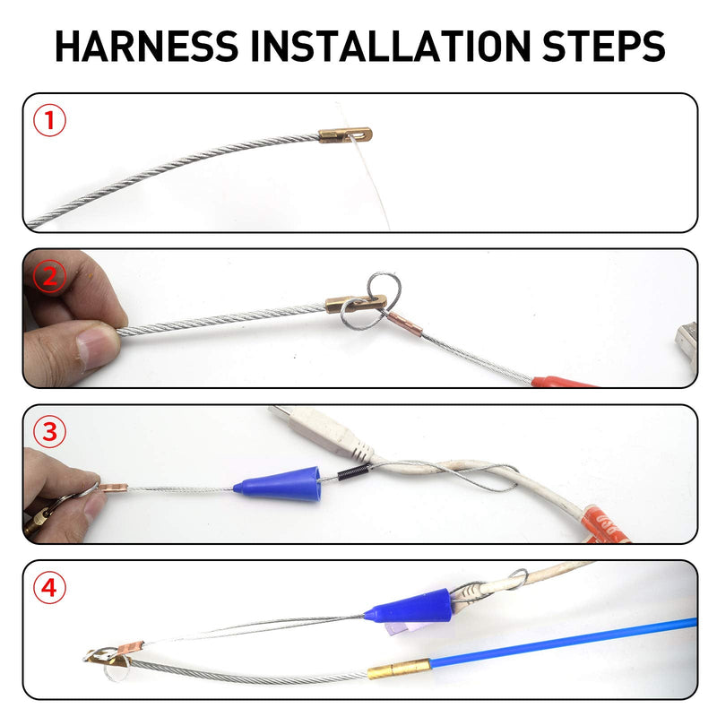 50' Fiberglass Cable Wire Running Rod Coaxial Electrical Connectable Fish Tape Pull Kit With Hook And Hole Kit In Transparent Tube, Blue