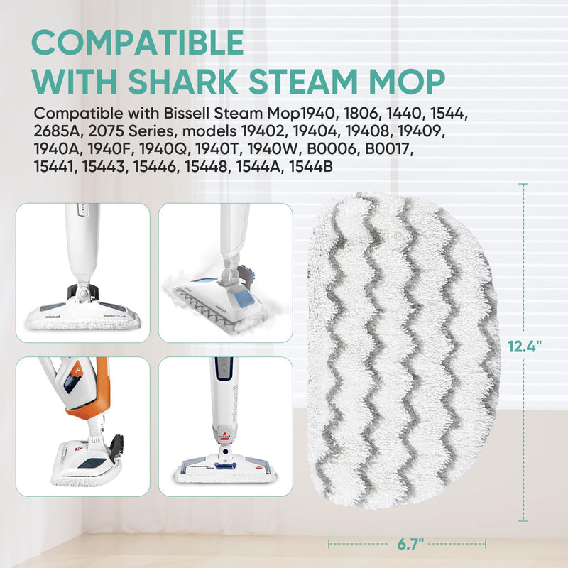 4 Pack 1940 Steam Mop Pads for Bissell PowerFresh Steam Mop 1806 1544 1440 2075A 2685A Series, Model 19402 19404 19408 1940a 1940q 1940t B0006 B0017 Replacement Parts, Microfiber Washable, Reusable 1