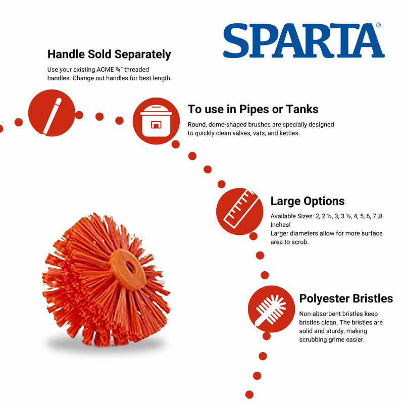 SPARTA Industrial Tank Brush Head Pipe Brush Head, Drain Brush with 3/4" Thread Hole (Handle Not Included) for Commercial Use, Plastic, 5.7 Inches, Orange 1