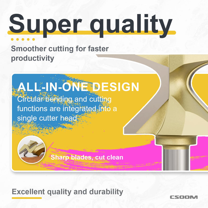 CSOOM 1/2" Shank R50 Arc Bending Router Bits， Woodworking Router Bits Arc Bending Integrated Knife Router Bits for Woodworking Milling Cutter Milling Cutter Sharp Sturdy