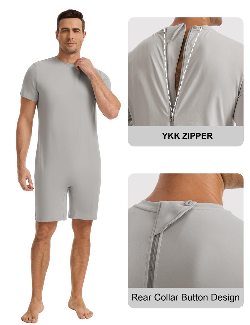 Men's Adaptive Anti-Strip Jumpsuit for Autism & SPD–Sensory Romper,Special Needs Onesie with Back YKK Zipper Medium Grey