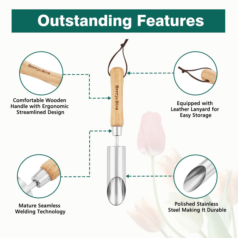 Berry&Bird Bulb Planter Tool, 12" Garden Bulb Transplanter Tool, Stainless Steel Manual Hole Digger with Wooden Handle, Transplanting Agricultural Dibble Tool for Seed Planting & Flower Planter 12" Bulb Planter Tool