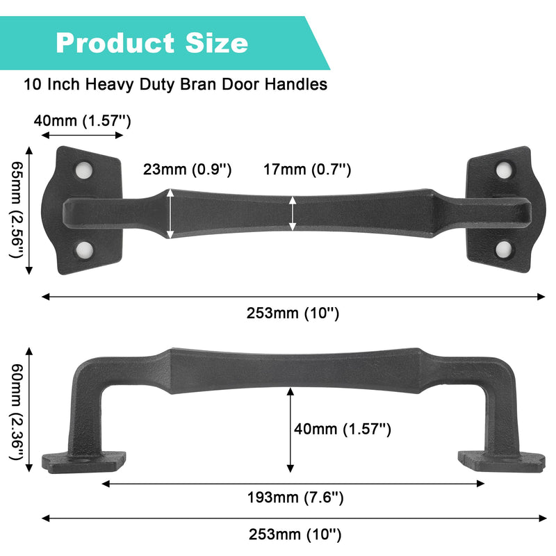 Sliding Barn Door Handles, 10 Inch Heavy Duty Rustic Design Barn Pull Handle, for DIY Sliding Barn Door, Gate, Shed, Garage | Square Solid Metal Material, Matte Black Powder Coated Finish 10 Inch Barn Door Handles Matte Black
