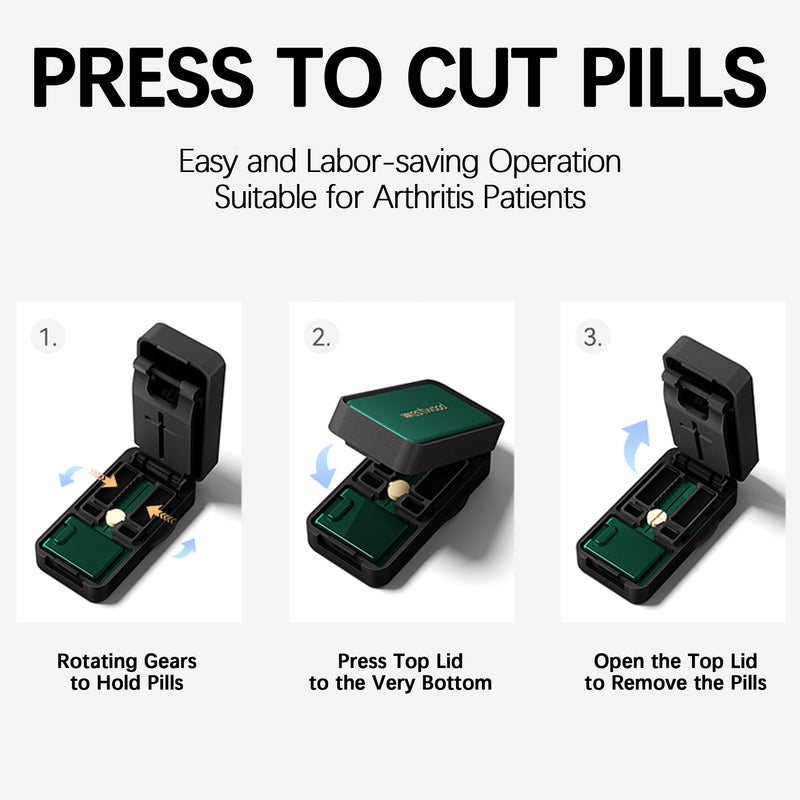 Pill Cutter Splitter for Small and Tiny Pills, 1/2 1/4 Pill Cutter for Small or Large Pills, Pill Splitter for Multiple Pills at a Time with Centering Device and Stainless Steel Blade (Brown) Brown
