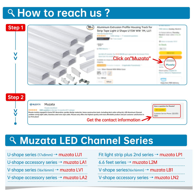 Muzata LED Channel Install Accessories Including 12Pack Stainless Steel Mounting Clips and 6Pack Grey End Caps fit Muzata U1SW U Shape Aluminum LED Strip Light Channel LCU1 WW