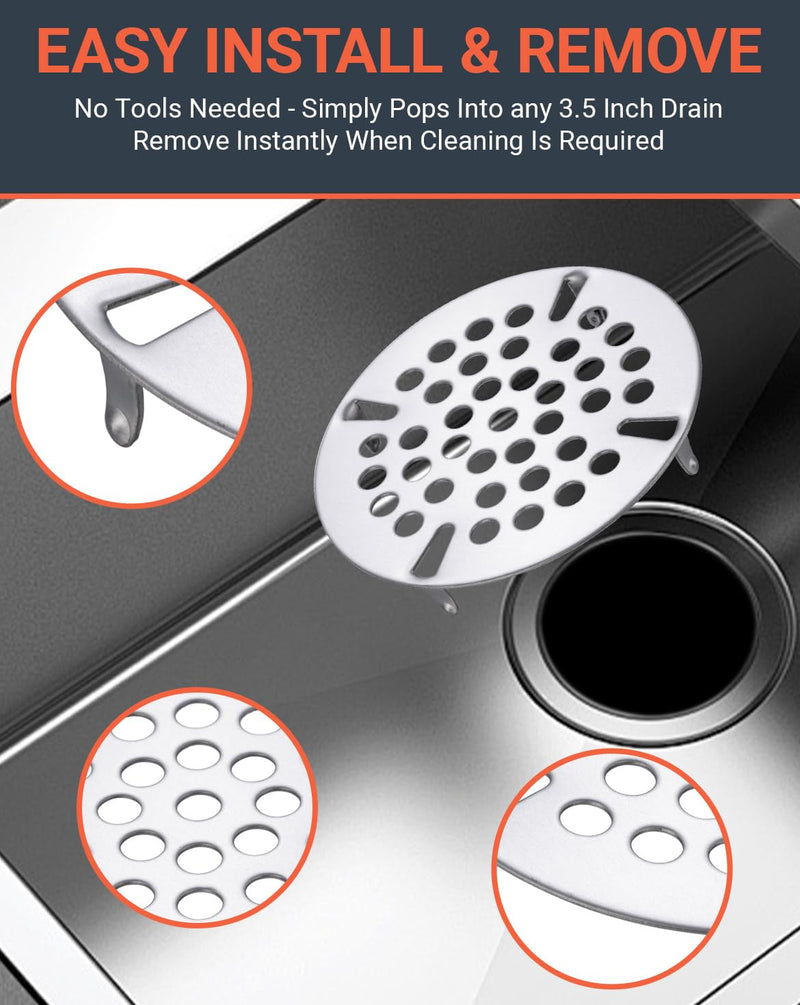 3-1/2 Inch Commercial Sink Strainer - 304 Stainless Steel 41-Hole Clog-Free Drain Cover, Precision Fit for 3.5" Drains & 3 Compartment Sinks, Heavy-Duty for High-Volume Kitchens (3-Pack) 3 Pack