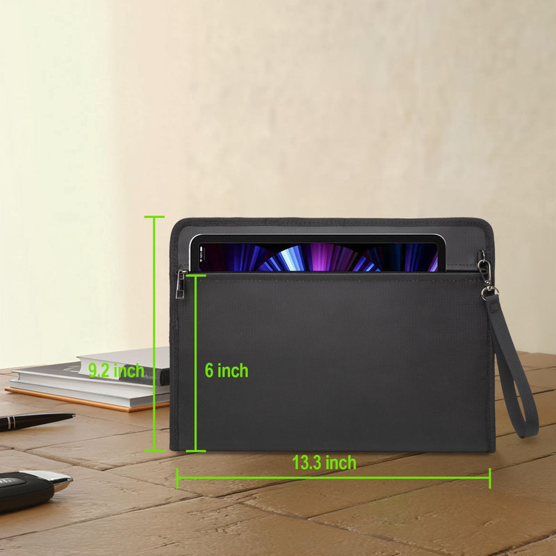 5200℉ Fireproof Waterproof Document Bag with Lock and Zipper,Safe Fireproof Waterproof Money Bag,Suitable for Cash, Mobile Phones, Keys, Credit Cards (Black, M) 13.3*0.98*9.2 inch Black