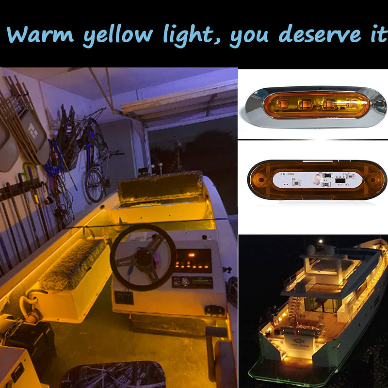 3.8" 6pcs Yellow Boat Marine Lights Waterproof, LED Interior Navigation Cockpit Transom Decoration and Deck Light for Kayak Yacht Pontoon