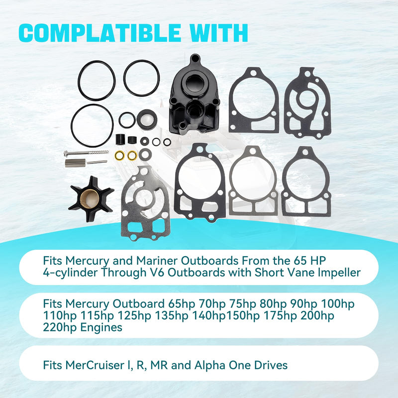 96148Q8 Water Pump Impeller Repair Kit for Mercury Mariner Outboard V6 65-225 HP and Mercruiser MC-1 R MR Alpha One Gen 1 impeller kit Replacement 46-96148A8 46-96148Q8 46-96148T8, 18-3217