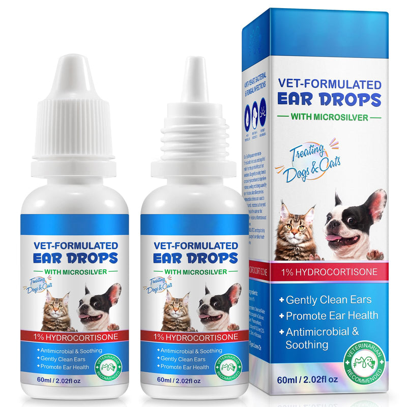 Ear Infection Treatment Drops for Dogs and Cats, Dog Ear Infection Treatment with 1% Hydrocortisone Soothing Ear Mites, Itchy Ear Relief-Treats Ear Cleaner for Dogs & Cats - 4 Fl oz 4.04 Oz