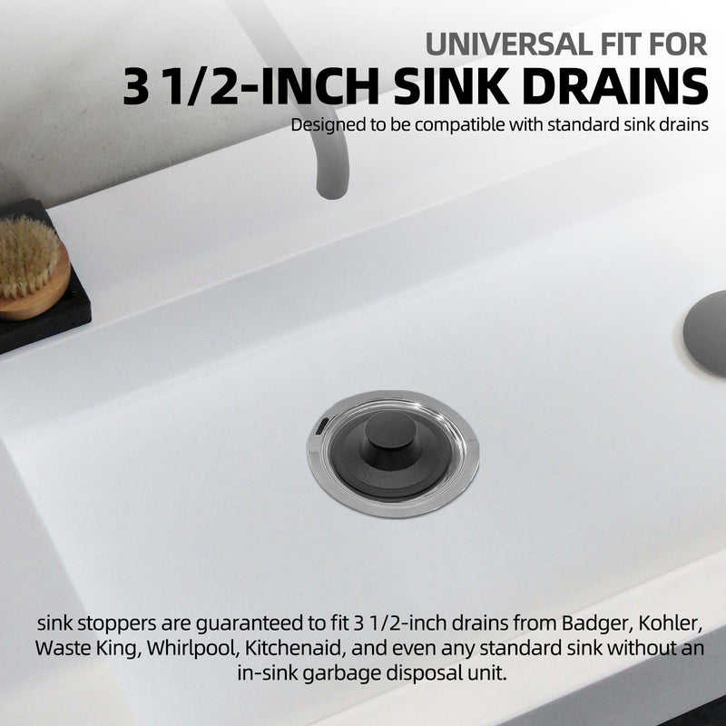 (2 Pack) Exact Replacement for InSinkErator STP-PL/STPPL Black Rubber Sink Stopper for Garbage Disposal – Compatible with Standard 3-1/2" Drains from Kohler, Waste King, Whirlpool, and More Black Sink Stopper Plastic