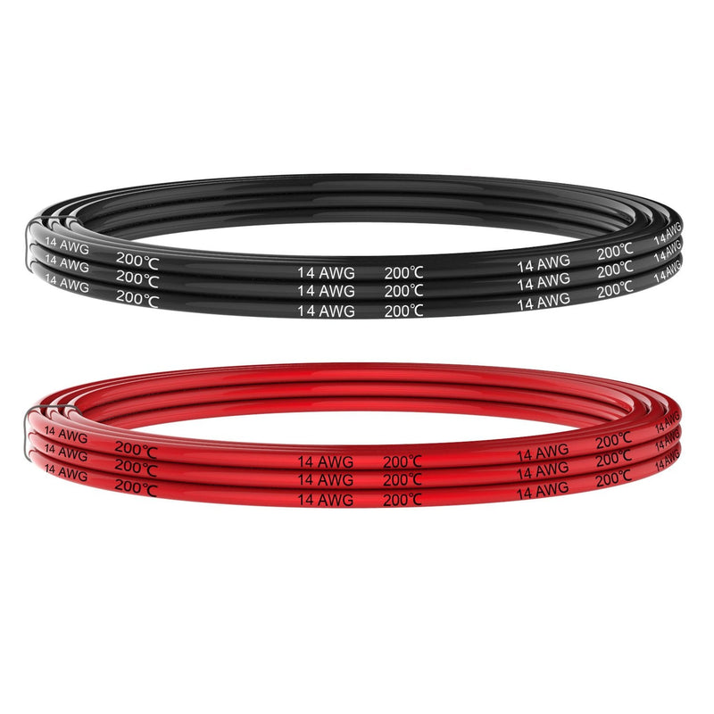 Electrical Wire 14 AWG 14 Gauge Silicone Wire Hook Up Wire Cable 20 Feet [10 ft Black and 10 ft Red] Soft and Flexible 400 Strands 0.08 mm of Tinned Copper Wire High Temperature Resistance (14AWG) 2 Colors each 10FT 14AWG