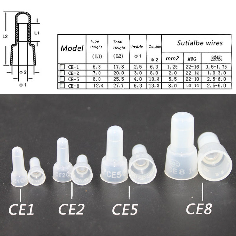 Rextin 1000pcs CE2 Closed End Wire Crimp Connectors Protective Wire Crimp Cap Wire connectors Terminals CE2 (CE2)