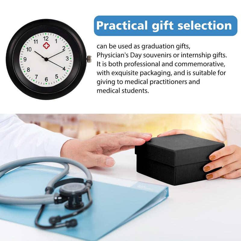 Nurse Silent Fob Watch for Medical Students, Doctors & Nurses Waterproof Black Chest Watch for Exams, Clinicals, Pulse Counting with Box