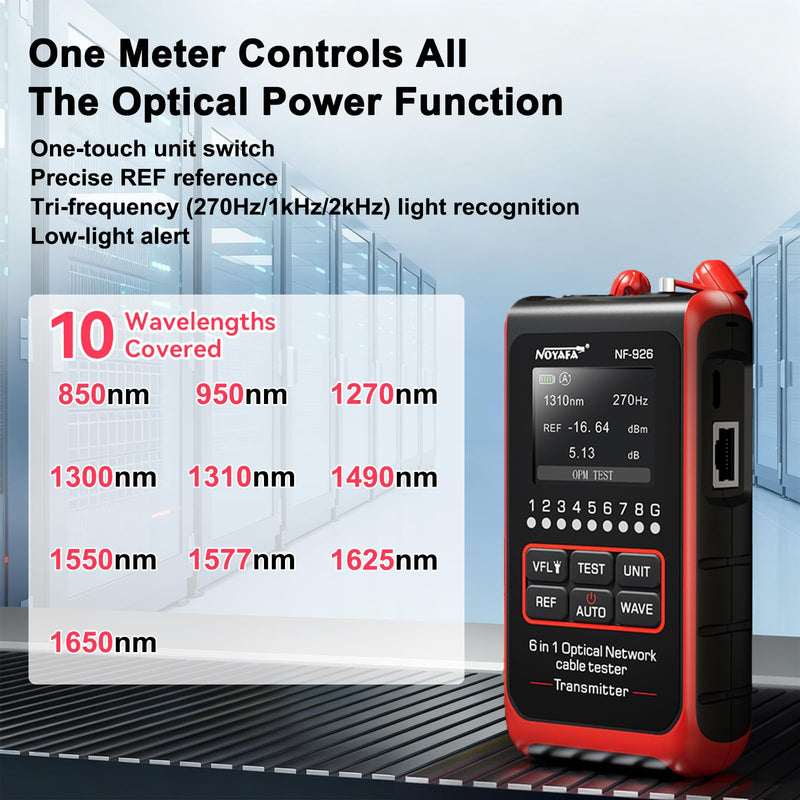 6 in 1 Optical Network Cable Tester, OPM with 10 Wavelengths | VFL, Port Flash, Cable Continuity, Remote Testing, Multifunctional Rechargeable Network Tool