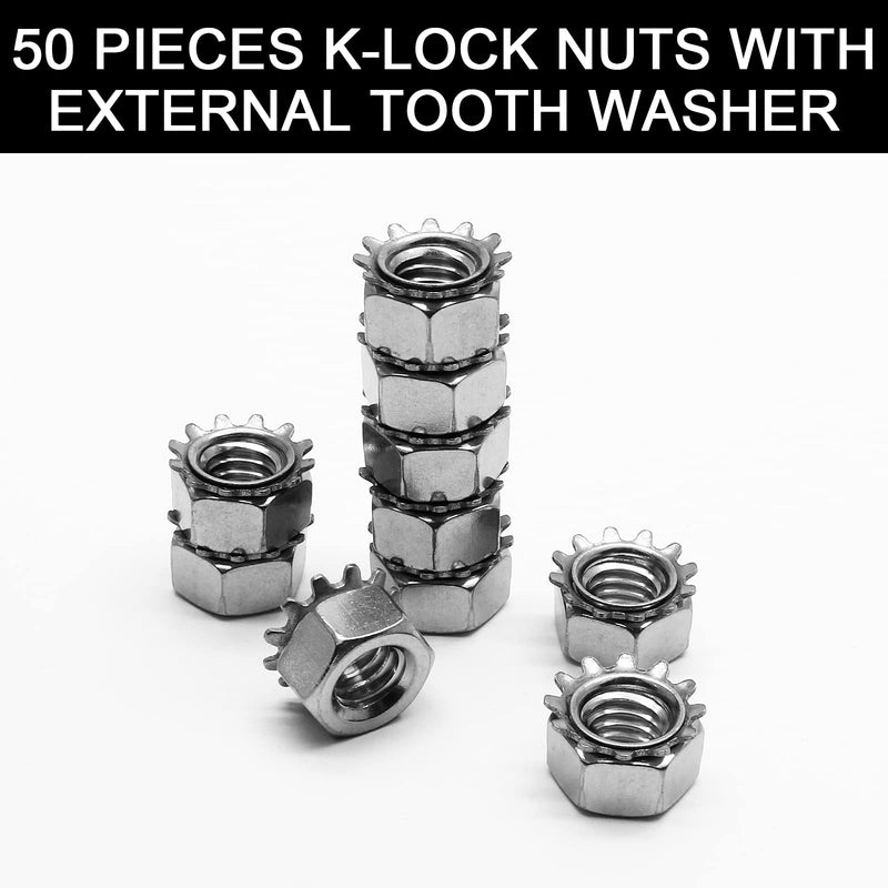 Litoexpe 50 Pieces K-Lock Nuts with External Tooth Washer, #10-32 Stainless Steel Kep Lock Nut