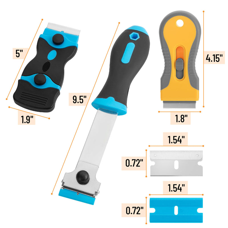 Bates- Razor Blade Scraper Set, 3 Pack, Razor Scraper Set with Extra 50 Plastic & 30 Metal Blades, Window Scraper Tool, Glass Scraper Blades, Razor Blade Retractable, Paint Scraper Tool