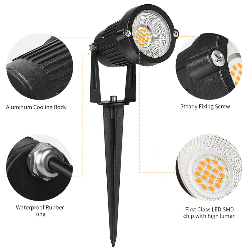 Low Voltage Landscape Lights Outdoor: 7W 700LM LED Landscape Lighting with Connectors for Tree Garden Yard Pathway | 12V 24V Warm White 2700K Spotlights | IP65 Waterproof | 6 Pack Warm White - 6 Pack