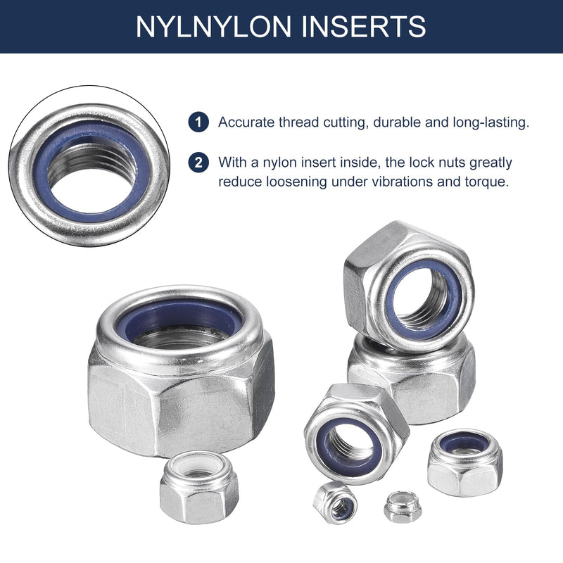 uxcell 100Pcs 5/16"-18 Nylon Insert Hex Lock Nuts, 316 Stainless Steel Self-Locking Nylon Insert Stop Nut for Industrial Construction Fasteners, Silver & White 100