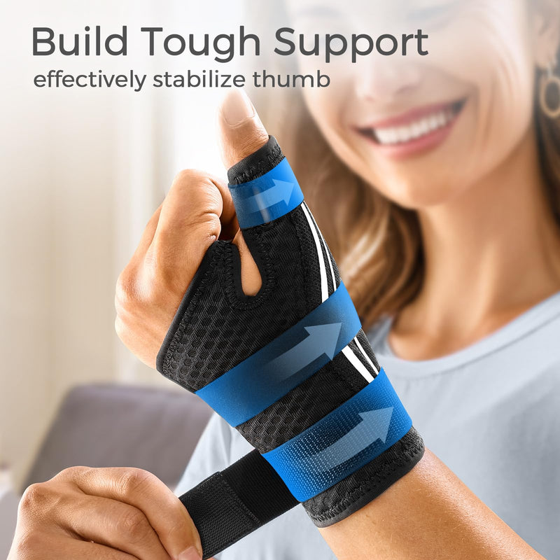 FREETOO Ergonomical Thumb Brace Support Right Hand or Left Hand for Arthritis Pain and Support, Thumb Spica Splint for Trigger Thumb, Thumb Stabilizer for Tendonitis, Sprain (S/M White/Black) S/M - Fit both hands White / Black