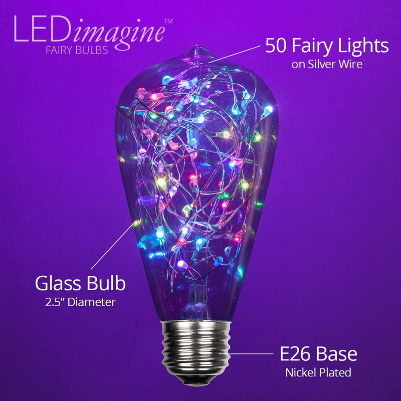 3W ST64 Fairy Light Filaments Bulbs E26 Edison Night Lights RGB Light Copper Wire Starry Lights for Pendant Light Fixtures Bedroom Living Room Christmas Wedding Clear Plastic,6 Pack