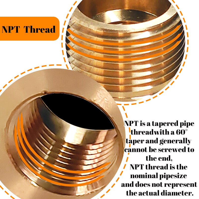 2 Pcs Brass Bushing 3/8" Male to 1/4" Female, 3/8" to 1/4" NPT Adapter Hex Brass Reducing Pipe Adapter Fitting Pipe Hose Tube Adapter Convert NPT 3/8" male to 1/4" female