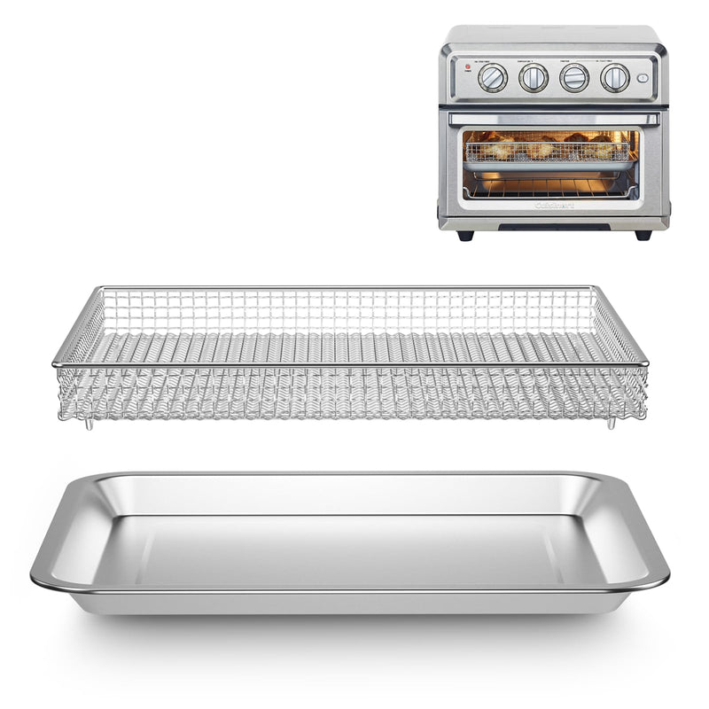 Stainless Steel Baking Tray Pan and Air Fryer Basket Compatible with Cuisinart Airfryer TOA-060 and TOA-065 for Cuisinart air fryer replacement parts with Cuisinart Airfryer models TOA-060 and TOA-065